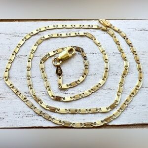 Vintage 925 Italy Sterling Silver Gold Plated Flat Link Chain Necklace 18”